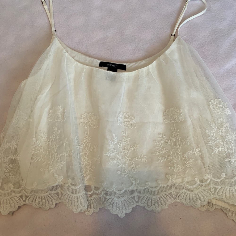 White Lace Crop Blouse